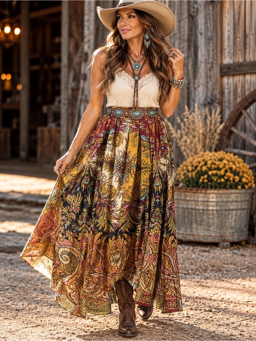 Vintage Leslie Fay Woman Paisley Boho Western Maxi Skirt